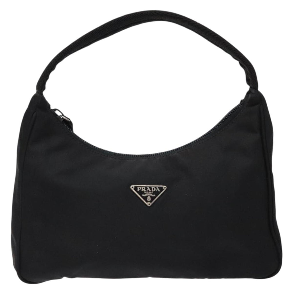 PRADA hand bag nylon black silver